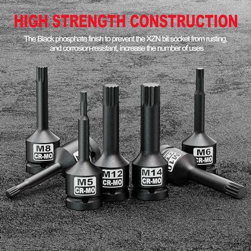3/8" Drive Master Impact XZN Bit Socket Set, 7-Pieces: M5 - M14, Cr-Mo Steel, Heavy Duty Storage Case - size: 3/8" XZN