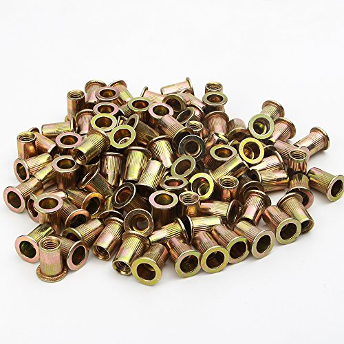 Rivet Nut, LOKMAN 100 Pieces 10-24UNC Carbon Steel Flat Head Rivnut Threaded Insert Nut, Knurled Body (10-24UNC) - size: 10-24UNC