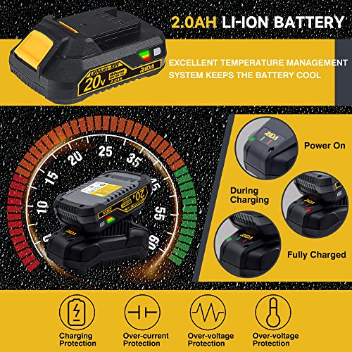RIDA Cordless Impact Driver Kit 20V 180Nm Torque Home DIY & Repair Projects | 1/4" All-Metal Hex，0-2800RPM, Variable Speed, 2.0Ah Battery, 1H Fast Charger, 25 Driver Bits, Storage Tool Bag - style: Cordless Impact Driver