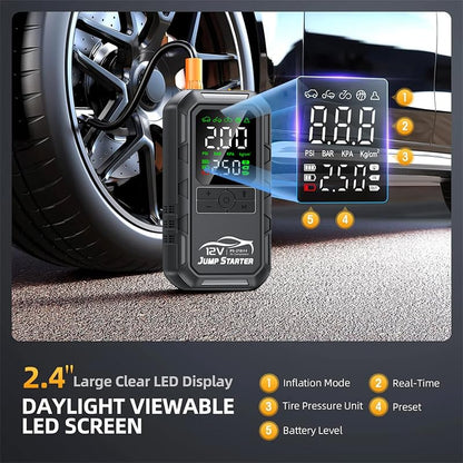 10-in-1 Car Battery Jump Starter with Air Compressor 10000A 160PSI Portable Car Jumper Starter (All Gas 12L Diesel), 12V Jump Box Car Battery Jump Starter Portable Jumper Cables, Lights (10000A) - size: 10000A