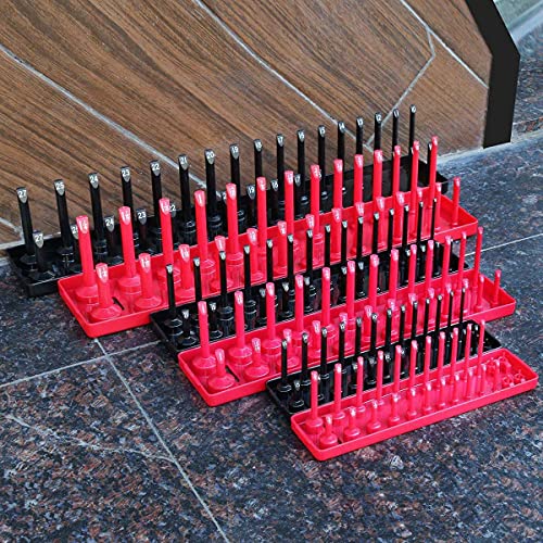 3Pc Socket Organizer Tray Set Black Metric Socket Trays 1/4Inch 3/8Inch & 1/2Inch Drive Deep and Shadow Socket Holders