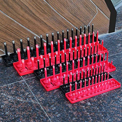 3Pc Socket Organizer Tray Set Black Metric Socket Trays 1/4Inch 3/8Inch & 1/2Inch Drive Deep and Shadow Socket Holders