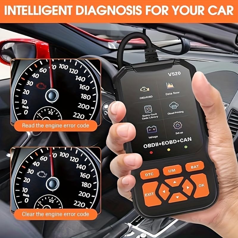 Professional V520 OBD2 Scanner – Advanced Car Diagnostic Tool with Live Data, Check Engine Reset, ABS/SRS Scan, Mode 6 & 8, Oxygen Sensor & Battery Test – Works with All Cars 1996+ (OBDII/EOBD)