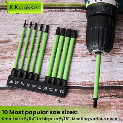 10 Pcs 1/4" Hex Head Allen Wrench Drill Bits 3.94" Long with 1/4" Quick Change Bit Driver, SAE 5/64" to 5/16" Hex Key Drill Bit Set Magnetic Tips Screwdriver Socket Bit Set, S2 Steel, 100MM - style: Set 7: SAE + Quick Release Bit Holder