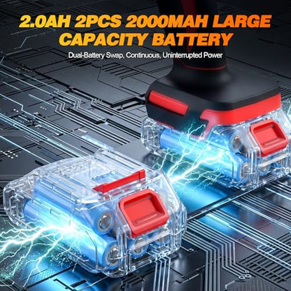 Cordless Car Buffer Polisher kit [8-Speed 6000 RPM, Dual Action (DA) Random Orbital, 2x 21V 2000mAh Batteries & LED Display & 16 PCS Attachments] Easy to use for Scratch Removal, Polishing & Waxing