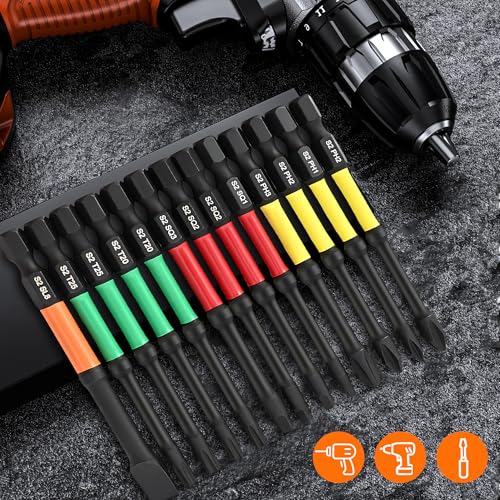 Magnetic Screwdriver Drill Bit Set, 13Pcs Impact Driver Bit Set Including Phillips Screwdriver Bit Set S2 Alloy Steel Security Torx Screwdriver Set Square Drive Drill Bit Set for Electric Hand Tool