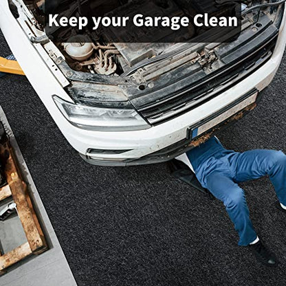 HOMBYS Extra Large Garage Floor Mats for Under Car, Dark Grey Garage Flooring Rug, Motorcycle Oil Spill Mat, Absorbent Oil Garage Parking Mat 7’4”x17', Non Slip and Waterproof Backing - size: 17' x 7'4"