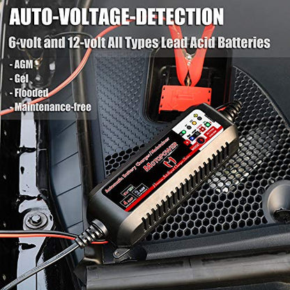 MOTOPOWER MP00207 6V and 12V 4AMP Automatic Smart Battery Charger | Battery Charger, Battery Maintainer, Battery Desulfator with Force Charging Recondition Mode