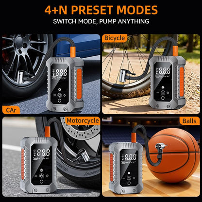 Cordless Tire Inflator Portable Air Compressor - 3600mAh Rechargeable Car Tire Pump with Digital Pressure Gauge, LED Light, Auto Shut Off, Dual Power Source for Car, Motorcycle, Bicycle, Balls