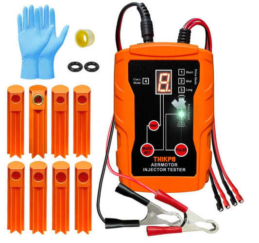 8 Size Cleaning Adapters Fuel Injector Tester and Cleaner Tool Kit, 8 Pulse Modes Injector Cleaner Machine, 12V/5V Output Power Fuel Injector Tester Cleaner with 2 Fuel Injectors Simultaneously Test