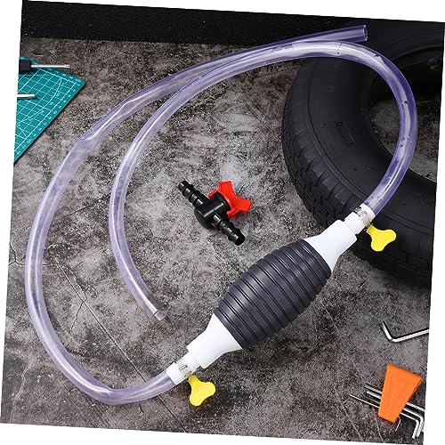 UKCOCO Manual Gasoline Transfer Pump with Stainless Steel Clamp Hose and Check Valve Portable Liquid Siphon Kit for Oil Water Fuel Extraction Plastic and Construction No Battery Needed