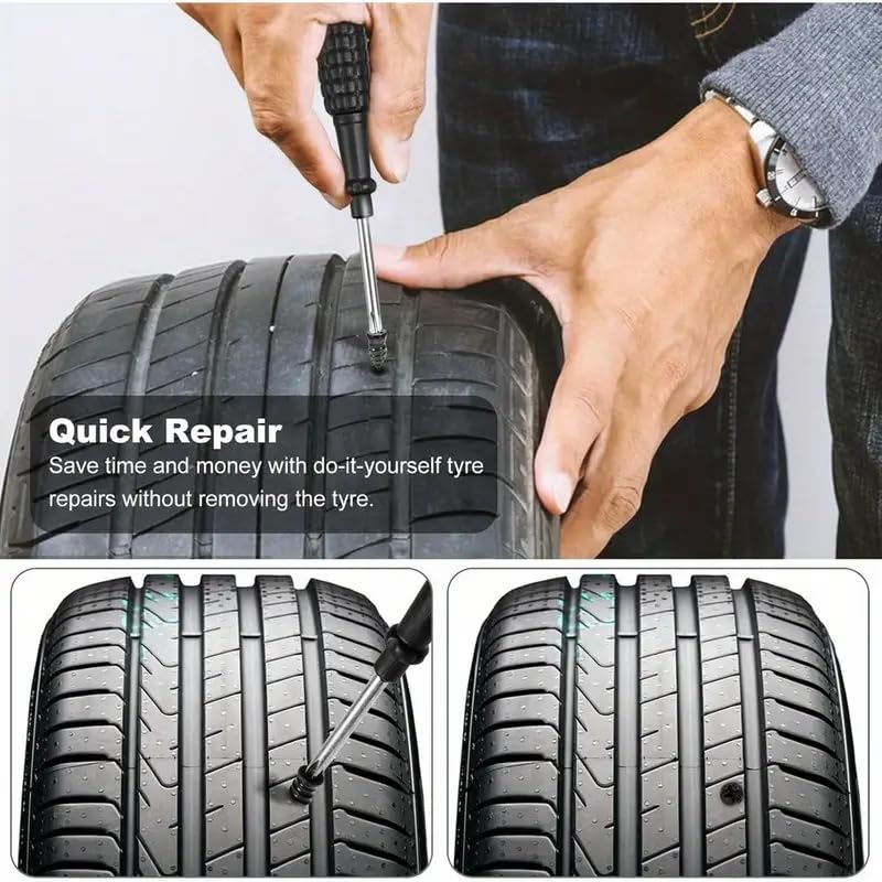 60 Pcs Tire Repair Nail Kit, 2 Sizes Spiral Rubber Screws with Screwdriver for Car Truck Motorcycle Tractor Tubeless Tire Puncture Quick Fix (30 Large + 30 Small)