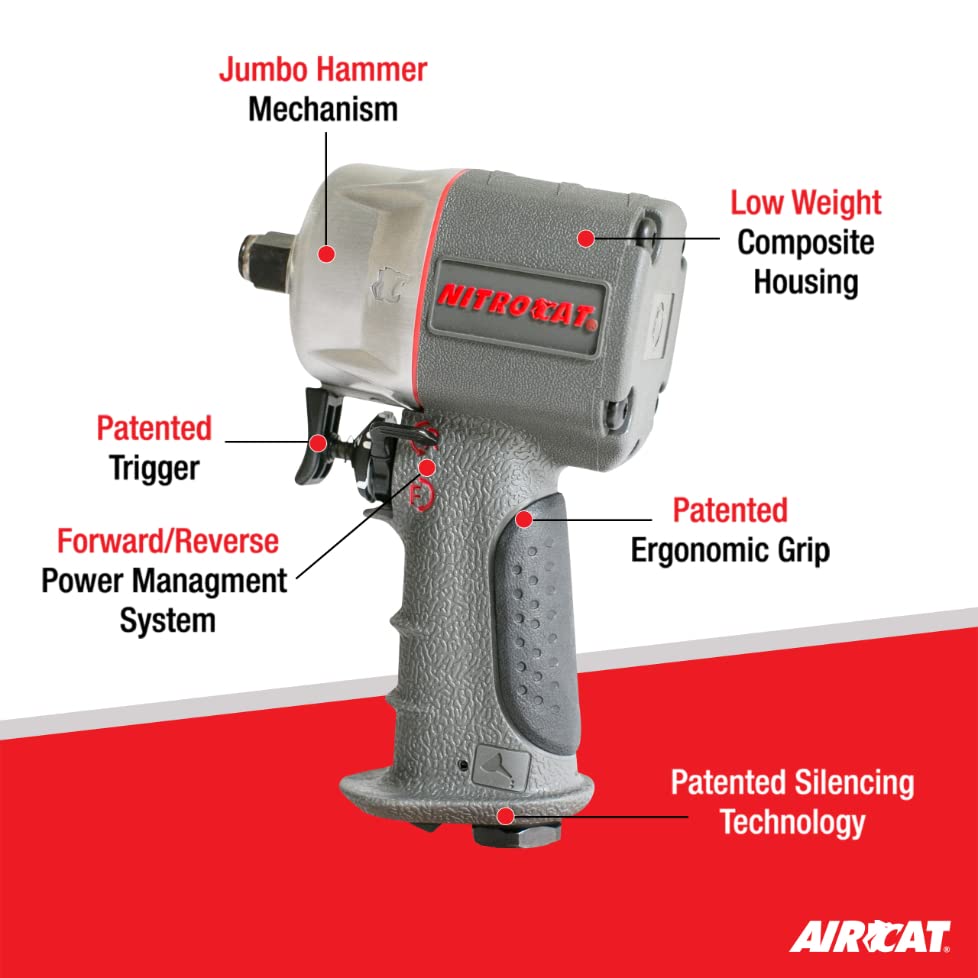 AIRCAT Pneumatic Tools 1056-XL 1/2-Inch NITROCAT Composite Compact Impact Wrench : Low Weight Power Impact Wrench : Tool for Automotive Improvement & Maintenance - size: 1/2-Inch
