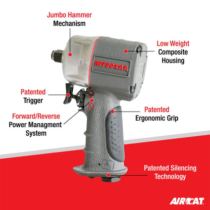 AIRCAT Pneumatic Tools 1056-XL 1/2-Inch NITROCAT Composite Compact Impact Wrench : Low Weight Power Impact Wrench : Tool for Automotive Improvement & Maintenance - size: 1/2-Inch