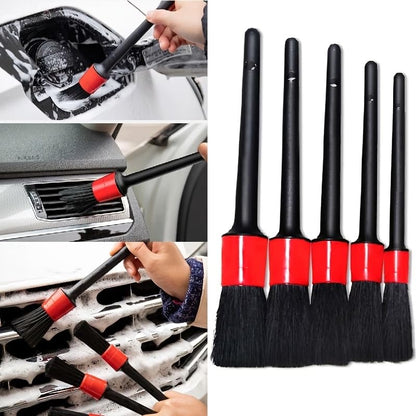 5-Piece Detailing Brush Set for Car Cleaning - Interior Dashboard, Air Vent, Exterior Wheel, and Precision Detailing Brushes for Auto Detailing