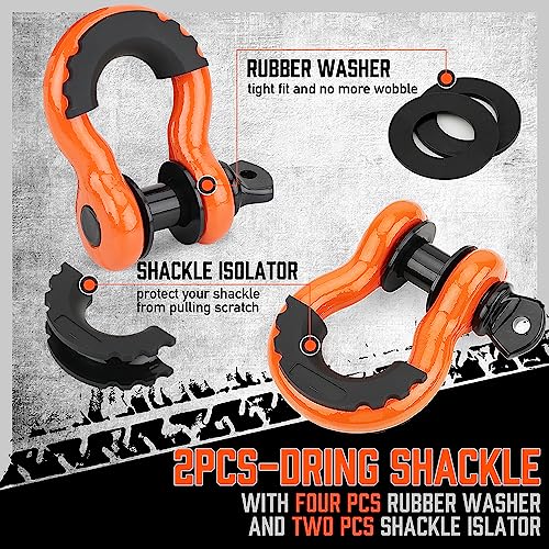 HORUSDY Nylon Heavy Duty Tow Strap Recovery Strap with Hooks 3" x 30Ft - 35,000 LBS Break Strength, 3/4 D Ring Shackles (2pcs), Recover Your Vehicle Stuck in Mud/Snow - style: 35,000 LBS Break Strength, 3/4 D Ring Shackles (2pcs)