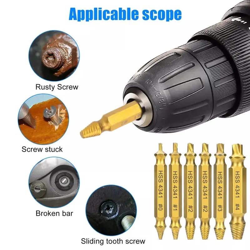 JIAOLUIOLI Damaged Screw Extractor Set, 6PCS Stripped Bolts Extractor Kit, Easy Removal of Rusty & Broken Drill Bits, Drill Bit Bolt Remover and Extractor, Broken Stripped Screw Extractor (Gold)