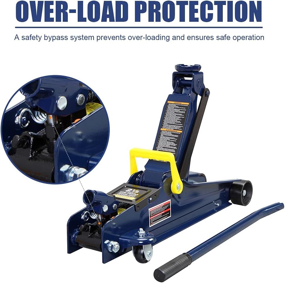 2.5 Ton (5,000 lbs) Low Profile Heavy Duty Steel Hydraulic Floor Jack with Single Piston Pump, Lifting Range 3-3/8" to 14-15/16", for Car, Light Truck and SUVs, Blue - color: blue