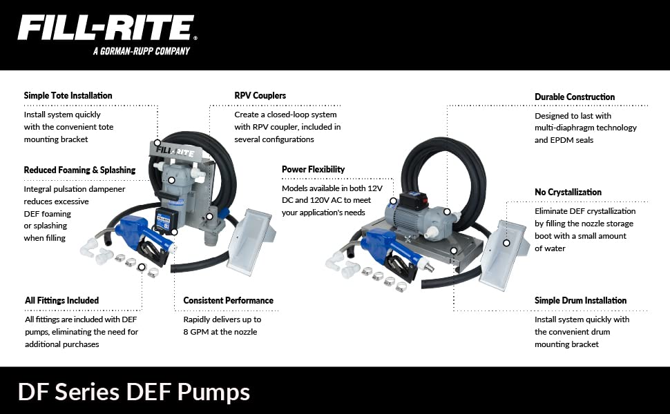 Fill-Rite DF012CMN520 12V 8 GPM Diesel Exhaust Fluid (DEF) Transfer Pump w/Tote Mount Package & Manual Nozzle - style: 12V Tote Mount w/Manual