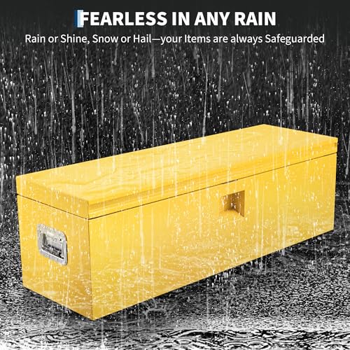 Industrial Steel Truck Tool Box w/Gas-Shock Lid, Pry-Resistant Security & Weatherproofing Toolbox Organizer Chest Fits Pickup, Truck Bed, RV, Trailer - color: Yellow, size: 15X15X48 inch