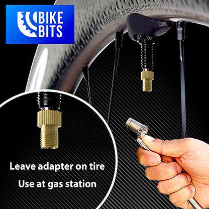 Brass Presta Valve Adapter - Convert Presta to Schrader - Inflate Tire Using Standard Pump or Air Compressor (4 Pack)