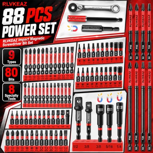 88-Piece Impact Driver & Magnetic Screwdriver Bit Set, S2 Steel Security Torx Hex Phillips Square Triangle Slotted Bits, Mini Ratchet Wrench, Magnetic Bit Holders & Nut Driver, 1/4'' Hex Shank - style: 88-Piece Impact Screwdriver Bit Set, S2 Steel Securit