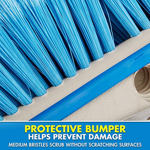 STAR BRITE Premium Medium Wash 8" Brush Head W/Bumper - Dual Connections Fit Either Standard 3/4" Threaded Poles or Extend-A-Brush Handles (Medium) (Blue) (040162)
