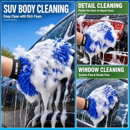 Premium Car Wash Mitt Microfiber - Scratch-Free Lint-Free, Ultra-Soft Chenille Material, (7.1"x9.8") 1 Pack, for Car Washing, Interior & Home Cleaning (Blue) - color: Blue