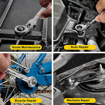 Enventor 14 Pieces Ratcheting Wrench Set, Metric 6-19mm, 180° Flex Head, CR-V Steel, 72-Teeth, 12-Point Combination Ratchet Wrenches Set with Rolling Pouch - size: Metric-14PCS