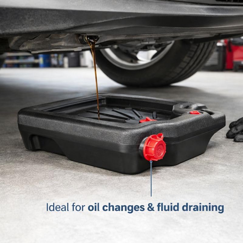 16-Quart Automotive Drain Pan Container, Large Oil Drain Bucket for Car & Truck Maintenance, Wide Catch Area, Easy-Pour Design, Shop & Garage Use