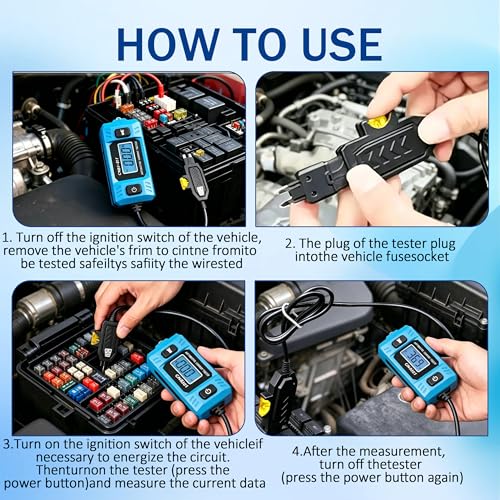 Automotive Circuit Fault Probe Tester, Cnbj-611 Automotive Parasitic Draw Current Tester, Portable 20A 48v Car Relay Fuse Blade Test, with Led Display & Front Lighting, with 23A/12v Battery