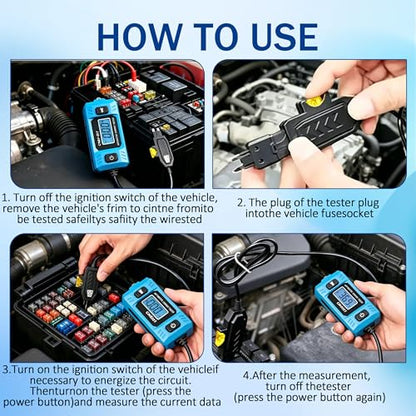 Automotive Circuit Fault Probe Tester, Cnbj-611 Automotive Parasitic Draw Current Tester, Portable 20A 48v Car Relay Fuse Blade Test, with Led Display & Front Lighting, with 23A/12v Battery