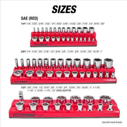 OEMTOOLS 22484 3 Piece SAE Magnetic Socket Tray Set, Magnetic Socket Organizers for Toolboxes, Rubberized Base, Holds Up To 68 Sockets, Red Socket Holder - style: 3Pc Red