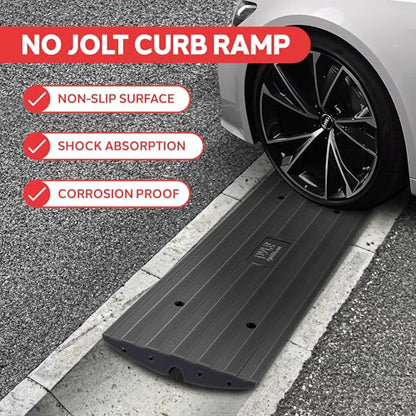 Pyle Car Vehicle Curbside Driveway Ramp - 4ft Heavy Duty Rubber Threshold Bridge Tracks Curb Ramps, 2 Pieces Set (for Car, Truck, Scooter, Bike, Motorcycle, Wheelchair Mobility), Black - size: Pack 2