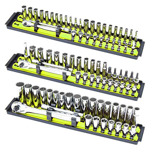 ERNST Socket Boss Combo 3-Pack, Hi-Viz Ratchet Socket Organizer(8512HVA) - Made in the USA - color: Hi-viz
