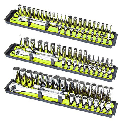 ERNST Socket Boss Combo 3-Pack, Hi-Viz Ratchet Socket Organizer(8512HVA) - Made in the USA - color: Hi-viz
