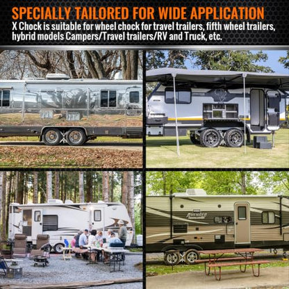 X-Shaped RV Wheel Stabilizer Chocks for RV Camper Trailers & Trucks 2 Pack | Fit RV Tire 3” to 11”Wide, Drill Adjustable, Anti-Rust Coating X Chocks, Heavy Duty for 5th Wheel Prevent Shaking&Wobble - color: Silver