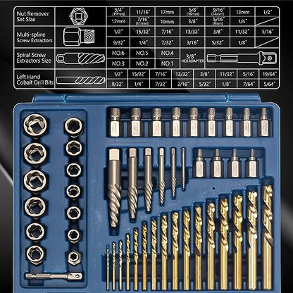 MABLEVI 49 Pcs Screw Extractor Bolt Extractor Set, Left Hand Drill Bit Set, Easy Out Multi-Spline Stripped Bolt Remover for Broken Rusted Nuts Bolts Screws - size: 49-piece