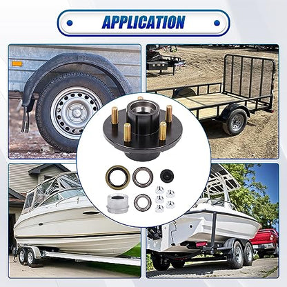 2-Pack 5 on 4.5 Trailer Hub Kit for 3500 lbs Axles, Pre-Installed Races with 1-3/8" & 1-1/16" Bearings, Rust-Resistant Wheel Hub Assembly for Boat Utility Trailers and Long Hauls - size: 5 on 4.5" 3500 lbs