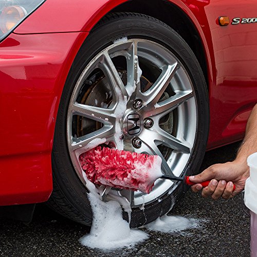 Chemical Guys Red Rocket Detailing Brush - Flexible Long-Reach Wheel and Rim Cleaning Tool for Cars, Trucks, SUVs, Motorcycles, and RVs - Safely Cleans Tight Spaces, Spokes, and Crevices - style: Red Rocket