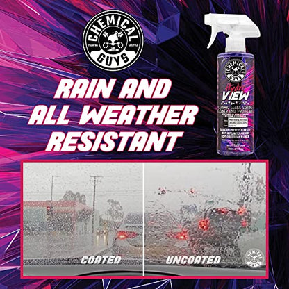Chemical Guys, HydroView Ceramic Glass Cleaner & Coating for Windows, 16 oz | Cleans glass while adding a hydrophobic layer that beads water and cuts spots for clearer views in rain or fog
