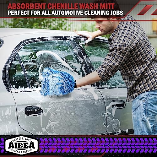 AIDEA Car Wash Mitt Microfiber, 2PK, Car Wash Brush, Blue, 8''X12'' | Scratch Free Lint Free Premium Chenille Microfiber Mitt, Cleaning Supplies, Extra Large Size - color: Blue, size: 2PK-8''X12''