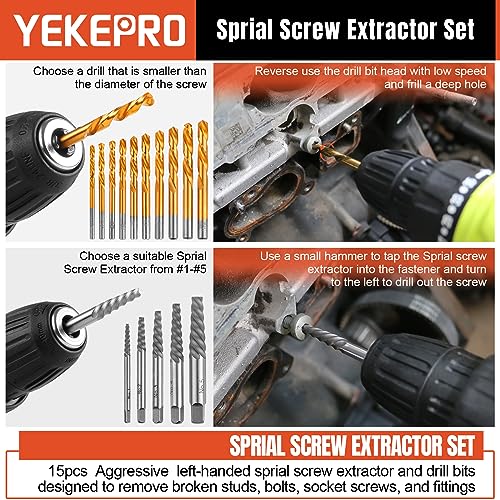 40 Pcs Bolt & Screw Extractor Set with Left Hand Cobalt Drill Bit Set, Easy Out Broken Stripped Screw Removal Tool for Damaged, Frozen, Studs, Rusted, Rounded-Off Bolts, Nuts & Screws, T15139 - size: 40-Piece Bolt & Screw Extractor Set