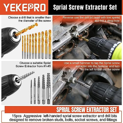 40 Pcs Bolt & Screw Extractor Set with Left Hand Cobalt Drill Bit Set, Easy Out Broken Stripped Screw Removal Tool for Damaged, Frozen, Studs, Rusted, Rounded-Off Bolts, Nuts & Screws, T15139 - size: 40-Piece Bolt & Screw Extractor Set