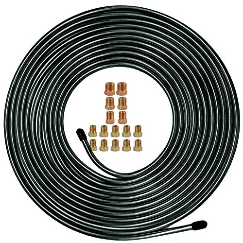 MuHize Brake Line Tubing Kit 3/16 inch 25 Feet with 16 Flare Fittings - Rust-Proof PVF Coated Steel Roll Flexible Tubing for Cars, Trucks, SUV - Compatible with Ford, GM, Honda, Toyota Vehicles - color: Black