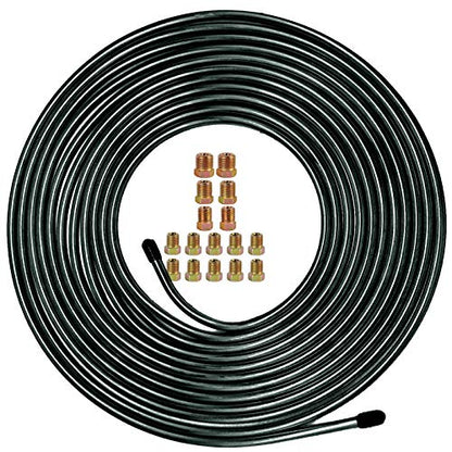 MuHize Brake Line Tubing Kit 3/16 inch 25 Feet with 16 Flare Fittings - Rust-Proof PVF Coated Steel Roll Flexible Tubing for Cars, Trucks, SUV - Compatible with Ford, GM, Honda, Toyota Vehicles - color: Black