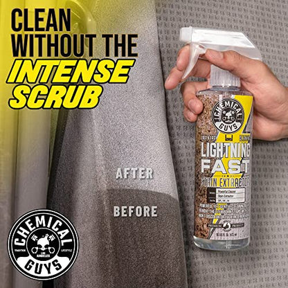 Chemical Guys SPI_191_16B Carpet & Upholstery Stain & Spot Remover Bundle - (1) 16 fl oz Lightning Fast Stain Extractor & (1) Nifty Detailing Brush, (Cars, Trucks, SUVs, RVs, Home, Interior, Pets)