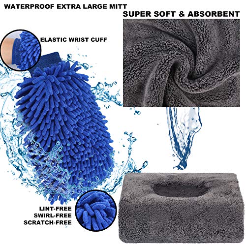 22Pcs Car Wash Cleaning Tools Kit Car Detailing Set with Olive Green Canvas Bag Collapsible Bucket Wash Mitt Sponge Towels Tire Brush Window Scraper Duster Complete Interior Car Care Kit