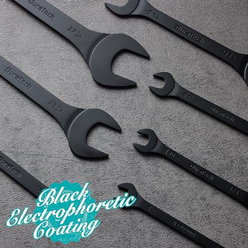 DURATECH Super-Thin Open End Wrench Set, Metric, 8-Piece, 5.5mm to 27mm, Black Electrophoretic Coating, with Rolling Pouch - color: Black, size: Metric