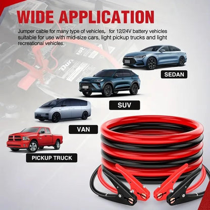 Heavy Duty Jumper Cables, 20 Ft, 2 Gauge, 800A, Car/Truck/Van/SUV, Carrying Bag, 10 Year Warranty